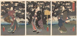 Iltakävely joen varrella tekijältä Utagawa Kunisada (I)