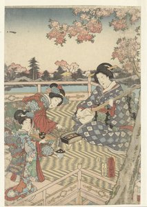 Kevätjuhla Itä-Genjille Azuma Genji hana no yuen tekijältä Utagawa Kunisada (I)