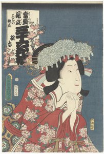 Hinadori ja persikan kukinta Hinadori, Joshi no momonohana (otsikko esineessä) Ajankohtaisia ​​viittauksia 36 runoilijaan. (sarjan nimi) Tosei mitate sanjurokkasen. (sarjan otsikko objektissa) tekijältä Utagawa Kunisada (I)