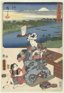 Kawasaki (otsikko esineessä) De 53 Stations door twee penselen (sarjan nimi) Sohitsu gojusan tsugi (sarjan nimi esineessä) tekijältä Utagawa Kunisada (I)