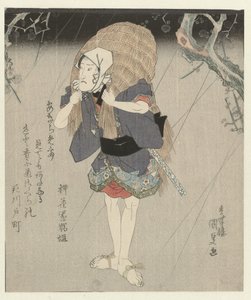 Mies olki sadetakissa tekijältä Utagawa Kunisada (I)