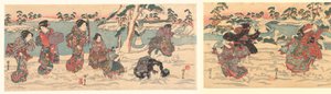 lumipalloja heittelemässä tekijältä Utagawa Kunisada (I)