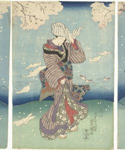 Myrskyinen päivä Sumida-joella Kahdeksan näkymää Edosta (sarjan nimi) tekijältä Utagawa Kunisada (I)