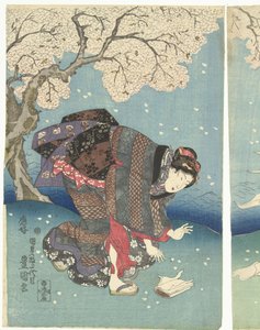 Myrskyinen päivä Sumida-joella Kahdeksan näkymää Edosta (sarjan nimi) tekijältä Utagawa Kunisada (I)