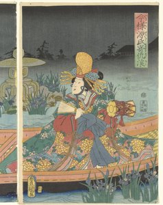 Vihollisen aallot lähestyvät nykyaikaista prinssi Genjiä Imayo Genji yoseru adanami (otsikko esineessä) tekijältä Utagawa Kunisada (I)