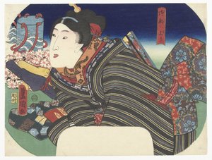 Nainen vesikannujen kanssa tekijältä Utagawa Kunisada (I)