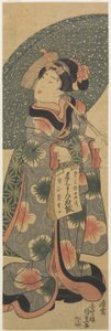 (Girl Holding a Copybook), tammikuu 1843 tekijältä Utagawa Kunisada