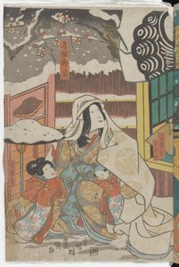(Kohtaus Yoshitsunesta kertovasta kabuki-näytelmästä) tekijältä Utagawa Kunisada