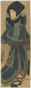 (Nainen viittassa ja hupussa), c. 1830-1844 tekijältä Utagawa Kunisada