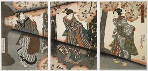 Yökohtaus, jossa on tyttöjä ja lyhtyjä tekijältä Utagawa Kunisada