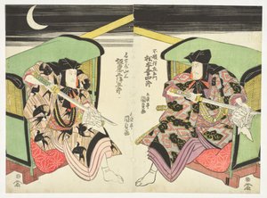 Miekkailu yöllä tekijältä Utagawa Kunisada