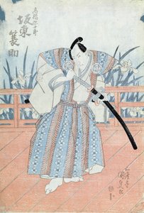 Näyttelijä Bando Tokuke hahmona Takahastu Yajuro, samurai (puukiviprintti) tekijältä Utagawa Kunisada
