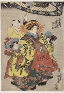 Tamain kurtisaanit Hanmurski ja Koshikibu Promending in the Rainissa tekijältä Utagawa Kunisada