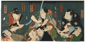 Teatterikohtaus, 1844 tekijältä Utagawa Kunisada