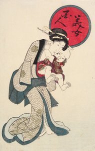 Nainen pitelemässä vauvaa tekijältä Utagawa Kunisada