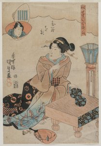 Nainen valmistautuu Play Go -peliin. tekijältä Utagawa Kunisada
