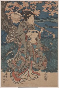 Kirsikankukkien katselujuhliin menossa (värillinen puupiirros) tekijältä Utagawa Kunisada III