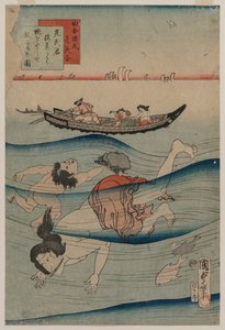Rustic Genjin runokilpailu: Mitsuujin retki merelle katsomaan abalonesukellusta tekijältä Utagawa Kunisada II