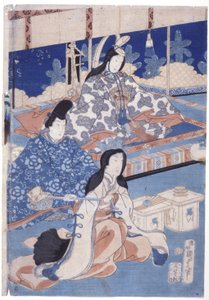 Kevät toivottaa tervetulleeksi kukkaistuimella (Hana Soroi Haru No Taimen) (värillinen puupainatus) tekijältä Utagawa Kunisada II