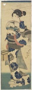 (Nainen tuulettimen ja krikettihäkin kanssa), 1843-1847 tekijältä Utagawa Kuniyoshi