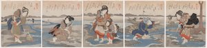 Viisi kuvaa laskuvedestä tekijältä Utagawa Kuniyoshi