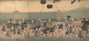Pojat näyttelevät Daimyo-kulkueessa, 1800-luku. tekijältä Utagawa Kuniyoshi
