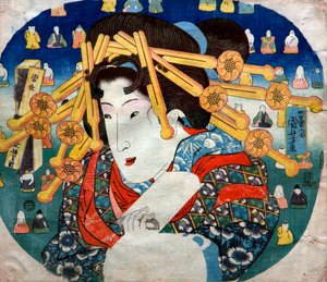 Kurtisaanisarja: Nykyaikaiset kolme vaikeutta naisille (Tōsei sanpukutsui), n. 1833 tekijältä Utagawa Kuniyoshi