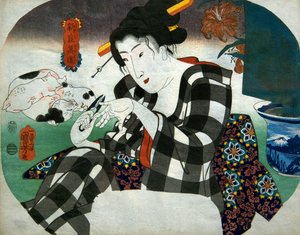 Cutting her nails -sarja The Universe of Women (Shinramanzō), n. 1843-44 tekijältä Utagawa Kuniyoshi