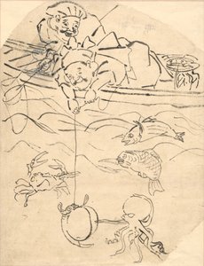 Daikoku ja Ebisu, kaksi seitsemästä onnenjumalasta. tekijältä Utagawa Kuniyoshi