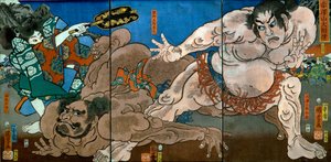 Suuri sumoturnaus Akazawa-vuorella (Akazawayama Ōzumō) tekijältä Utagawa Kuniyoshi