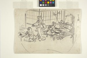 Hataori (kudonta kangaspuulla) (muste paperille) tekijältä Utagawa Kuniyoshi