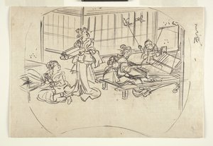 Hataori (kudonta kangaspuulla) n. 1840 (muste paperille) tekijältä Utagawa Kuniyoshi