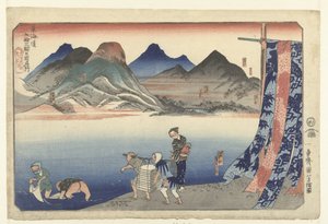Narumi Chiriyulle Useita kuuluisia paikkoja Tokaidolla kerralla (sarjan nimi) Tokaido gojusan eki goshuku meisho (sarjan nimi esineessä) tekijältä Utagawa Kuniyoshi
