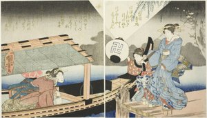 Yöasetelma huviveneellä tekijältä Utagawa Kuniyoshi