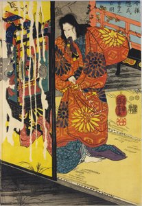 Part of a colour woodblock triptych print entitled Imayo Teruuji furudera no kozu tekijältä Utagawa Kuniyoshi