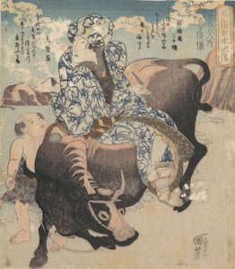 Roshungi kiinalainen, Lu Zhunyi puhvelilla ratsastavana naisena. tekijältä Utagawa Kuniyoshi