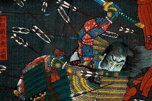 Taistelu Shijō Nawatessa, noin 1857 tekijältä Utagawa Kuniyoshi