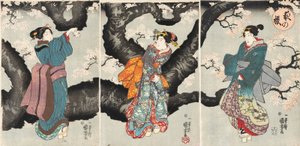 Yoru no sakura [Cherry Blossoms at Night], n. 1846 (puupainatus) tekijältä Utagawa Kuniyoshi