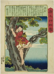Zeng Shen (So Shin), sarjasta "Twenty-4 Paragons of Filial Piety in China (Morokoshi nijushiko)" tekijältä Utagawa Kuniyoshi