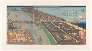 Yleiskatsaus Honchon alueeseen ja Miyozaki-kortteliin Yokohamassa tekijältä Utagawa Sadahide