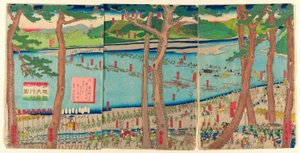 P Pyörivä ääni Minamoto no Yoritomo a c Ross tee Rive r tekijältä Utagawa Sadahide