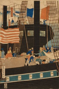 Länsikauppiaat lastaamassa rahtia Yokohamassa, 1861