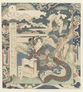 Nainen kiireinen huovuttava kangas Tôi-joki Setsussa, numero kolme Tôi - sono san (otsikko esineessä) The Six Jewel Rivers (sarjan nimi) Mutamagawa no uchi (sarjan nimi esineessä)