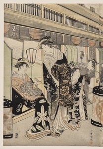 Kurtisaanit kävelyllä Nakanochōlla tekijältä Utagawa Toyokuni