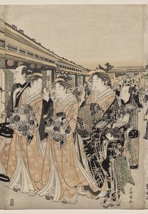 Kurtisaanit kävelyllä Nakanochōlla tekijältä Utagawa Toyokuni