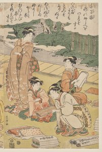 Naiset valmistavat vaatteita tekijältä Utagawa Toyokuni