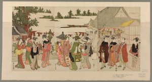 Uudenvuoden pyhiinvaellus Myohoji-temppeliin Horinouchissa (Horinouchi Myohoji eho mairi no zu) tekijältä Utagawa Toyokuni I