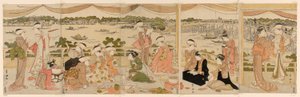 Konsertti verannalla, josta on näkymät Sumida-joelle tekijältä Utagawa Toyokuni I