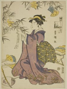 Seitsemäs kuukausi (Shichi gatsu), sarjasta "Fashionable Twelve Months (Furyu junikagetsu)" tekijältä Utagawa Toyokuni I