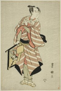 Näyttelijä Sawamura Sojuro III paimenhevosmies Muchizon roolissa näytelmässä "Miyamairi Musubi no Kamigaki", joka esitettiin Kiri-teatterissa 11. kuussa 1797. tekijältä Utagawa Toyokuni I
